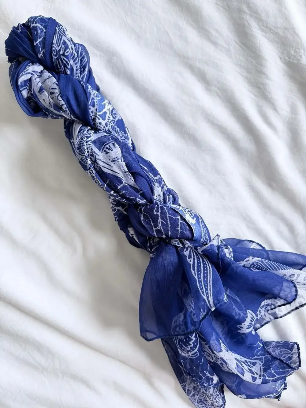 Antica Sartoria by Giacomo Cinque Blue and White Fish Print Polyester Scarf S-70